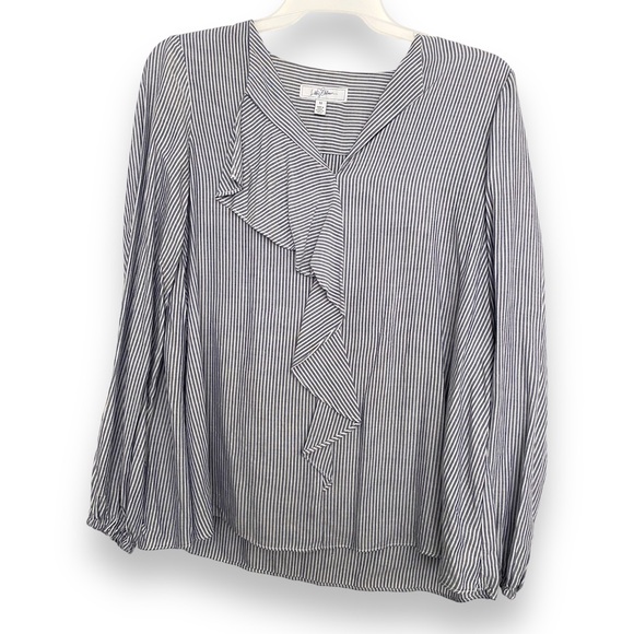 LIBBY EDELMAN Woman Striped Blouse Medium Ruffles Front - Picture 1 of 11
